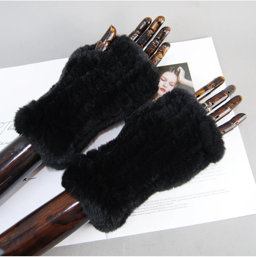 New Arrival Female Natural Rabbit Fur Gloves Knitted Warm Real Rex Rabbit Fur Mittens Women Winter Outdoor Rex Rabbit Fur Gloves