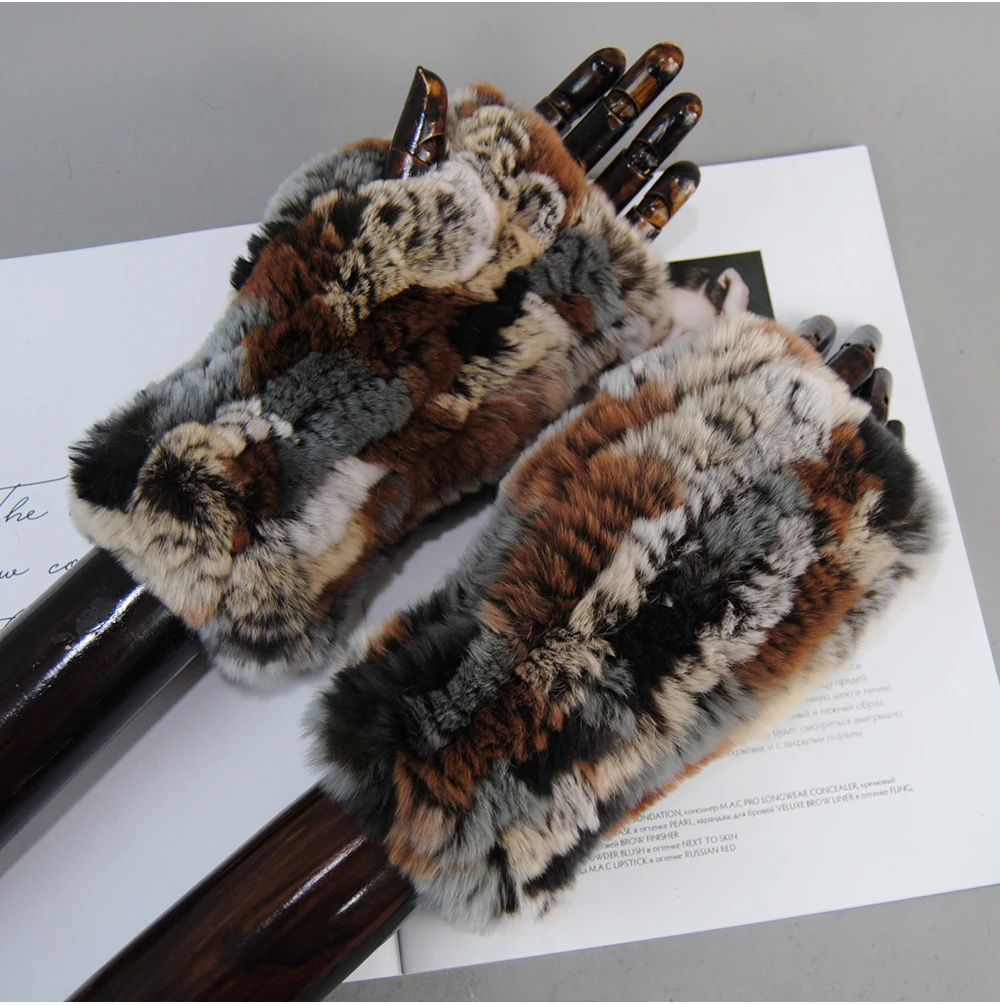 New Arrival Female Natural Rabbit Fur Gloves Knitted Warm Real Rex Rabbit Fur Mittens Women Winter Outdoor Rex Rabbit Fur Gloves