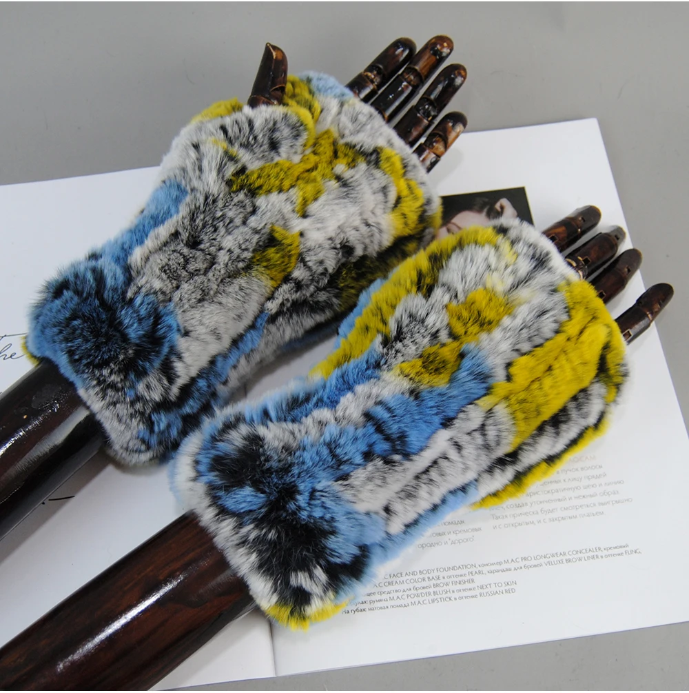 New Arrival Female Natural Rabbit Fur Gloves Knitted Warm Real Rex Rabbit Fur Mittens Women Winter Outdoor Rex Rabbit Fur Gloves