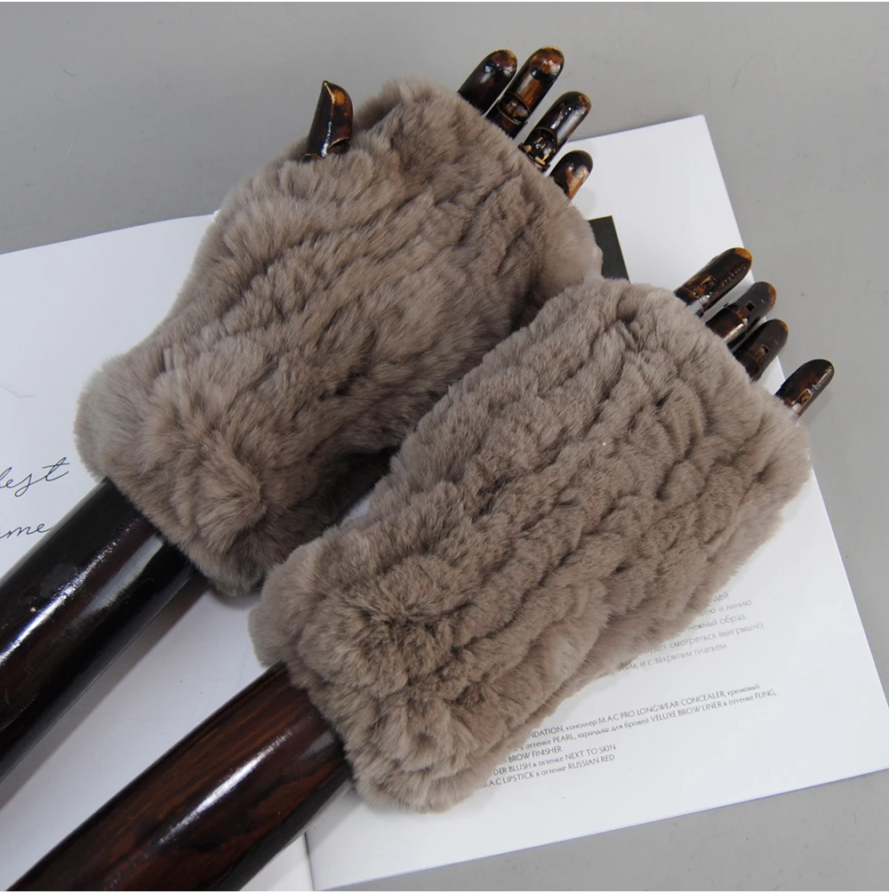 New Arrival Female Natural Rabbit Fur Gloves Knitted Warm Real Rex Rabbit Fur Mittens Women Winter Outdoor Rex Rabbit Fur Gloves