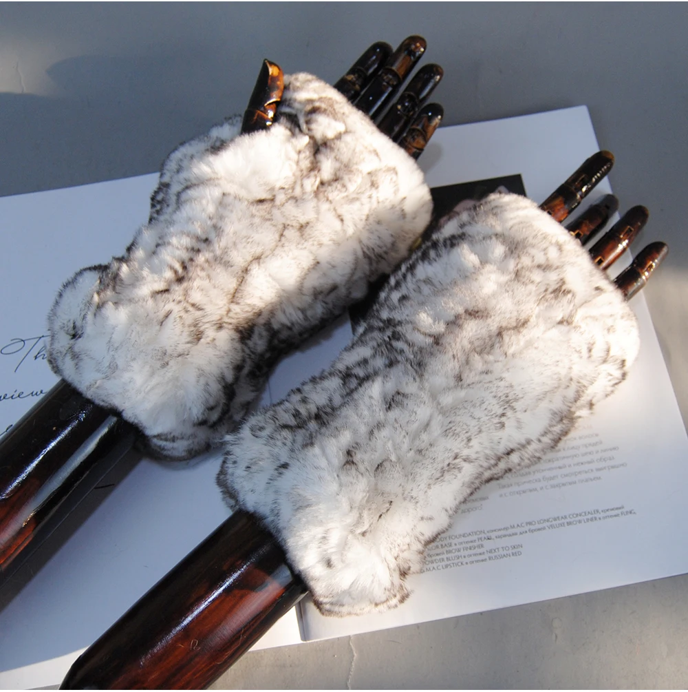 New Arrival Female Natural Rabbit Fur Gloves Knitted Warm Real Rex Rabbit Fur Mittens Women Winter Outdoor Rex Rabbit Fur Gloves
