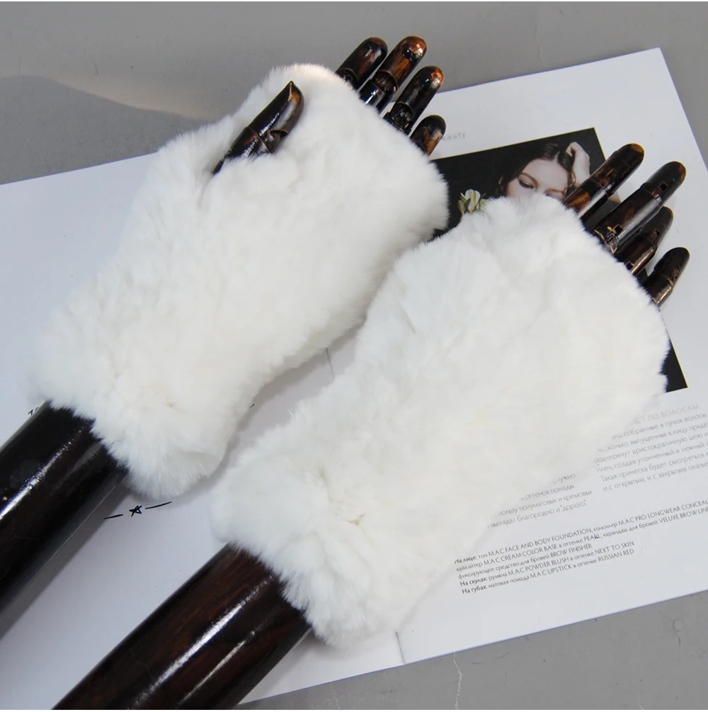 New Arrival Female Natural Rabbit Fur Gloves Knitted Warm Real Rex Rabbit Fur Mittens Women Winter Outdoor Rex Rabbit Fur Gloves