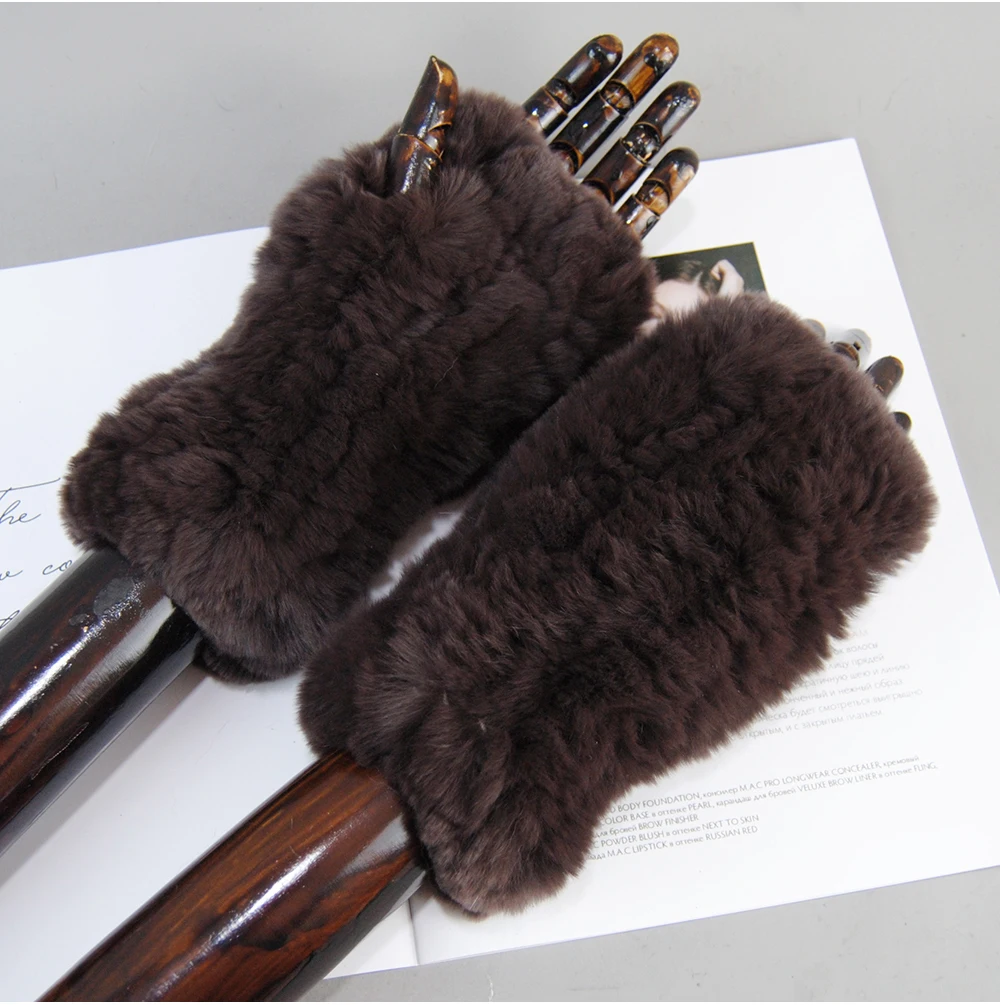 New Arrival Female Natural Rabbit Fur Gloves Knitted Warm Real Rex Rabbit Fur Mittens Women Winter Outdoor Rex Rabbit Fur Gloves