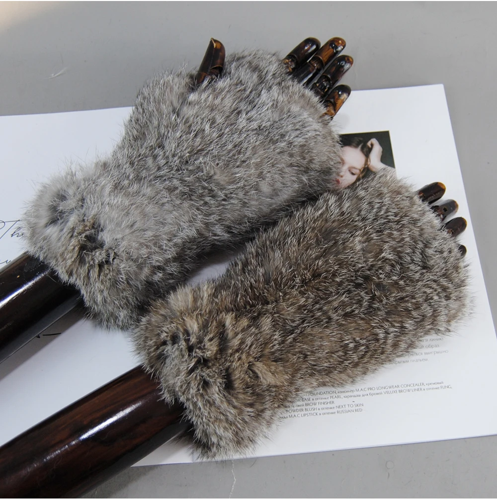 New Arrival Female Natural Rabbit Fur Gloves Knitted Warm Real Rex Rabbit Fur Mittens Women Winter Outdoor Rex Rabbit Fur Gloves