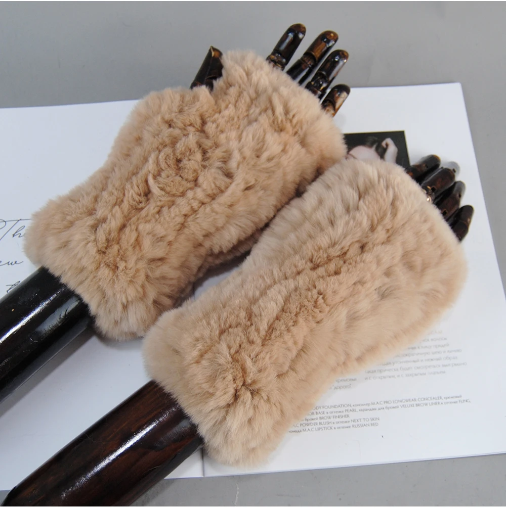 New Arrival Female Natural Rabbit Fur Gloves Knitted Warm Real Rex Rabbit Fur Mittens Women Winter Outdoor Rex Rabbit Fur Gloves