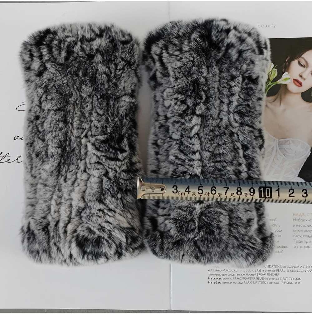 New Arrival Female Natural Rabbit Fur Gloves Knitted Warm Real Rex Rabbit Fur Mittens Women Winter Outdoor Rex Rabbit Fur Gloves