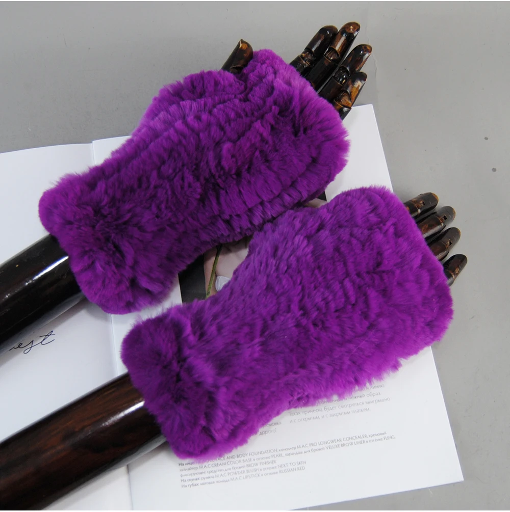 New Arrival Female Natural Rabbit Fur Gloves Knitted Warm Real Rex Rabbit Fur Mittens Women Winter Outdoor Rex Rabbit Fur Gloves