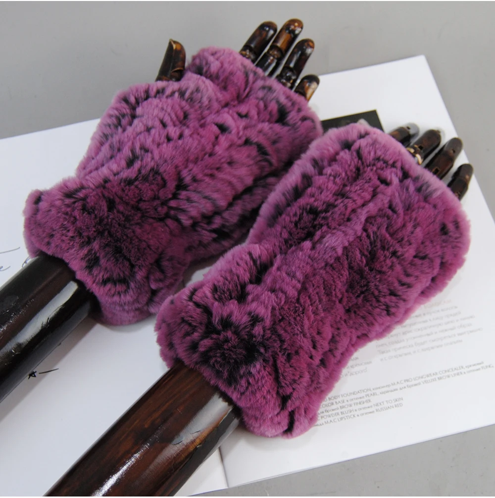 New Arrival Female Natural Rabbit Fur Gloves Knitted Warm Real Rex Rabbit Fur Mittens Women Winter Outdoor Rex Rabbit Fur Gloves