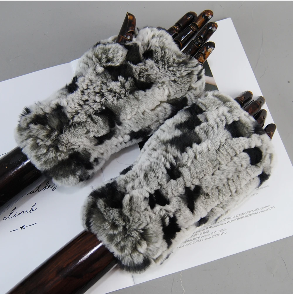 New Arrival Female Natural Rabbit Fur Gloves Knitted Warm Real Rex Rabbit Fur Mittens Women Winter Outdoor Rex Rabbit Fur Gloves
