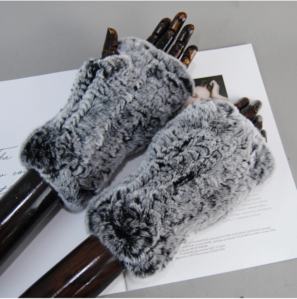 New Arrival Female Natural Rabbit Fur Gloves Knitted Warm Real Rex Rabbit Fur Mittens Women Winter Outdoor Rex Rabbit Fur Gloves