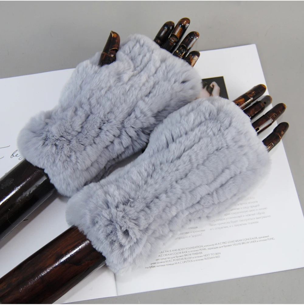 New Arrival Female Natural Rabbit Fur Gloves Knitted Warm Real Rex Rabbit Fur Mittens Women Winter Outdoor Rex Rabbit Fur Gloves