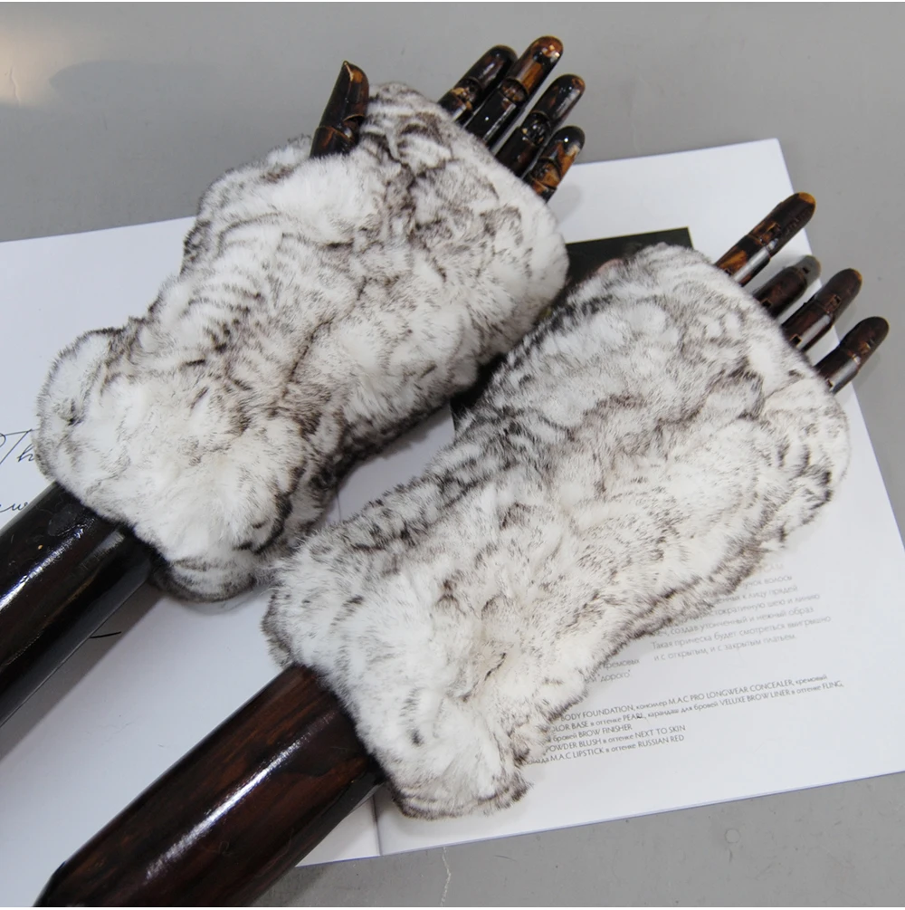 New Arrival Female Natural Rabbit Fur Gloves Knitted Warm Real Rex Rabbit Fur Mittens Women Winter Outdoor Rex Rabbit Fur Gloves
