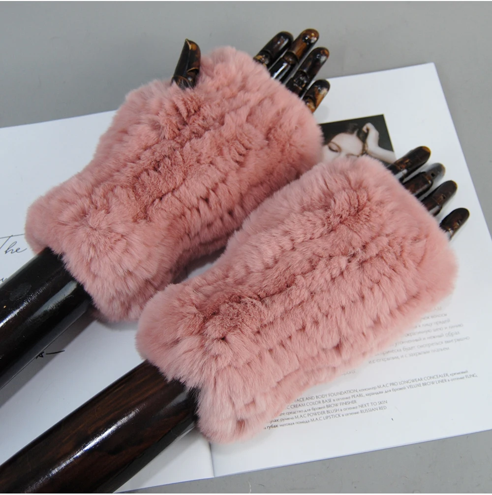 New Arrival Female Natural Rabbit Fur Gloves Knitted Warm Real Rex Rabbit Fur Mittens Women Winter Outdoor Rex Rabbit Fur Gloves