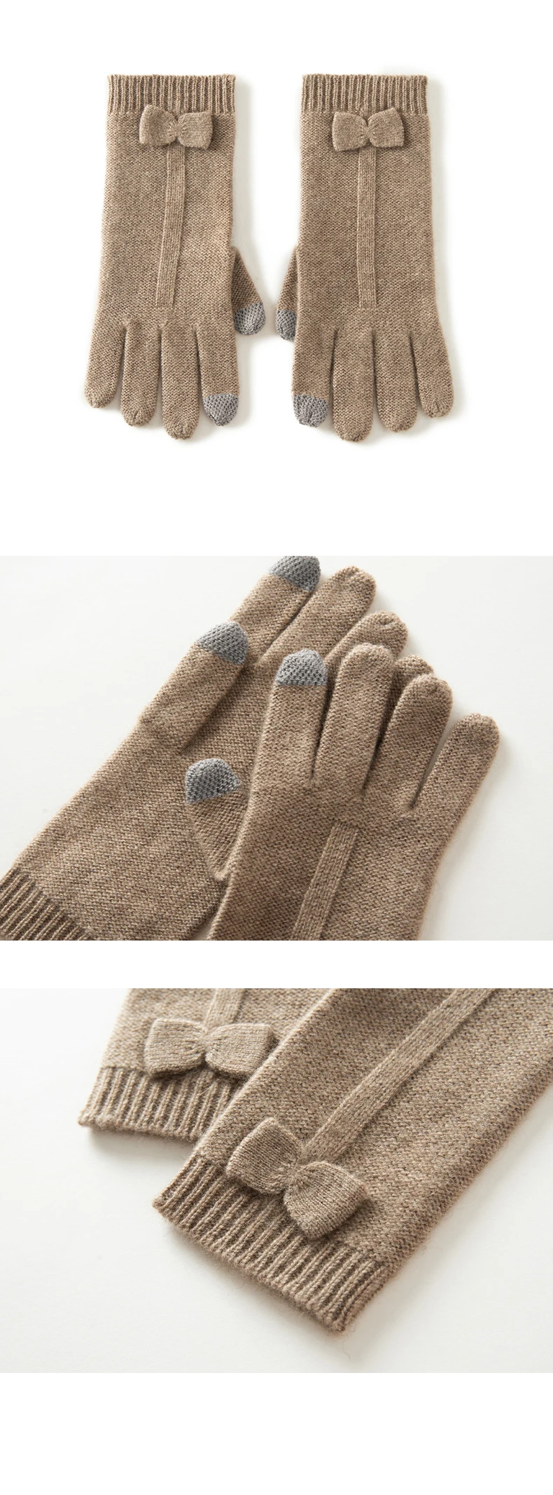 100% Cashmere Knitted Gloves Touchscreen Finger For Women Autumn Winter Thick Cable Warm Wrist Length Classic Female Mitten