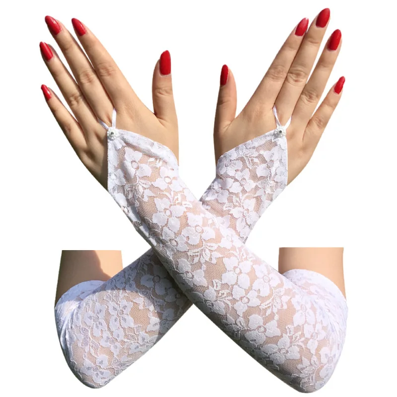 41cm Summer Sexy Lace Hollow Long Arm Sleeve Gloves Sun Protection Cycling Drive Cover the Scar Thin High Elasticity Etiquette