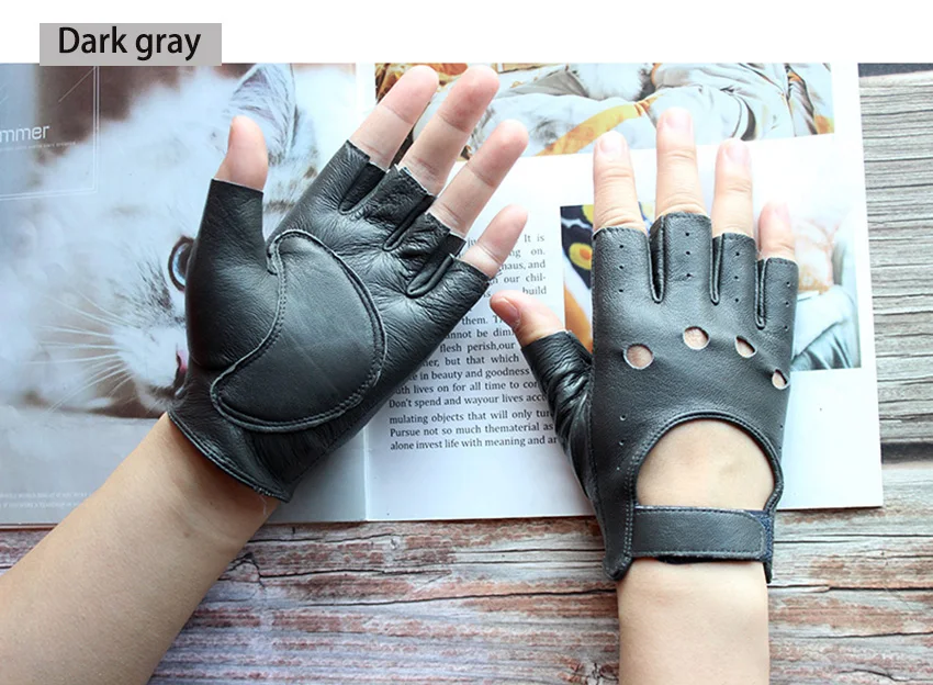 Half Finger Gloves Women's Leather Thin Fashion Hollow Style Color Sheepskin Short Outdoor Motorcycle Riding Locomotive Driving