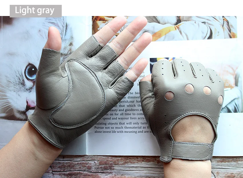 Half Finger Gloves Women's Leather Thin Fashion Hollow Style Color Sheepskin Short Outdoor Motorcycle Riding Locomotive Driving