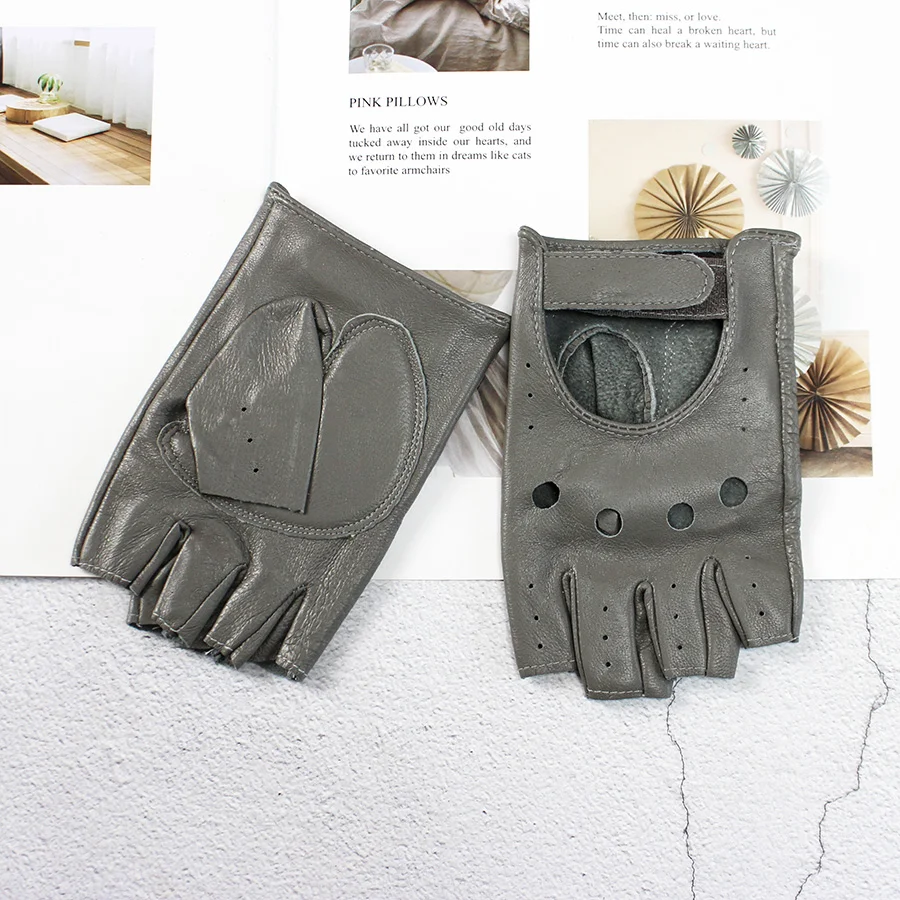 Half Finger Gloves Women's Leather Thin Fashion Hollow Style Color Sheepskin Short Outdoor Motorcycle Riding Locomotive Driving