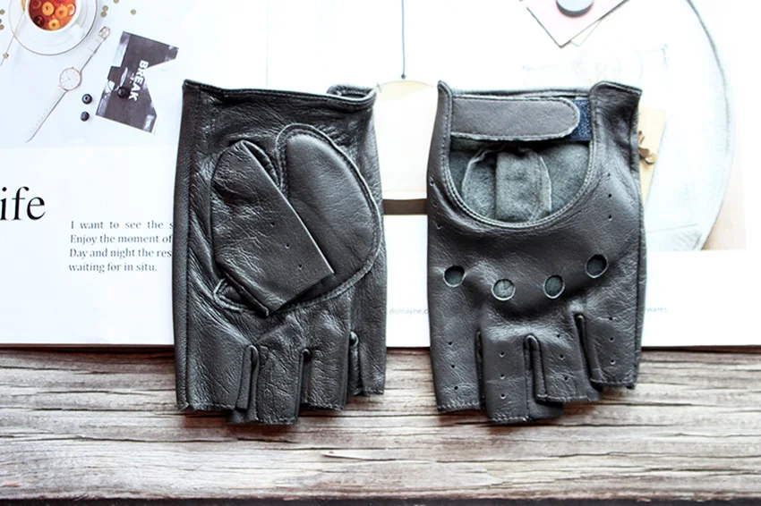 Half Finger Gloves Women's Leather Thin Fashion Hollow Style Color Sheepskin Short Outdoor Motorcycle Riding Locomotive Driving