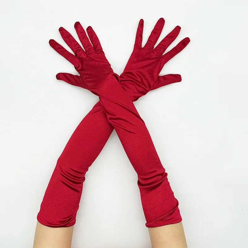 Classic Adult 55cm Opera/Elbow Stretch Satin Finger Long Gloves Women Party Evening Costume Wedding Dress Elegant Gloves