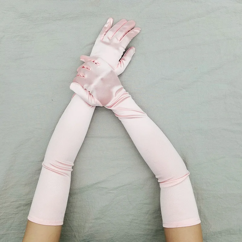 Classic Adult 55cm Opera/Elbow Stretch Satin Finger Long Gloves Women Party Evening Costume Wedding Dress Elegant Gloves