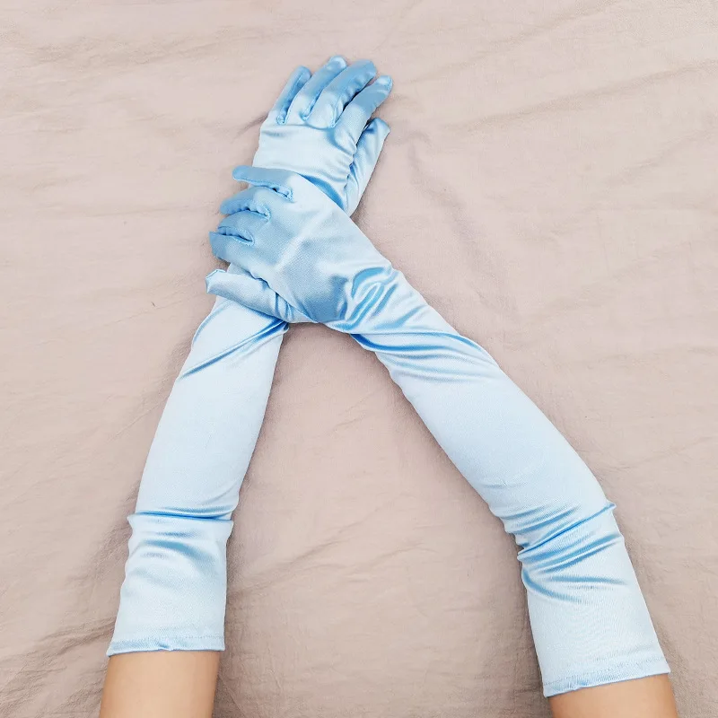 Classic Adult 55cm Opera/Elbow Stretch Satin Finger Long Gloves Women Party Evening Costume Wedding Dress Elegant Gloves