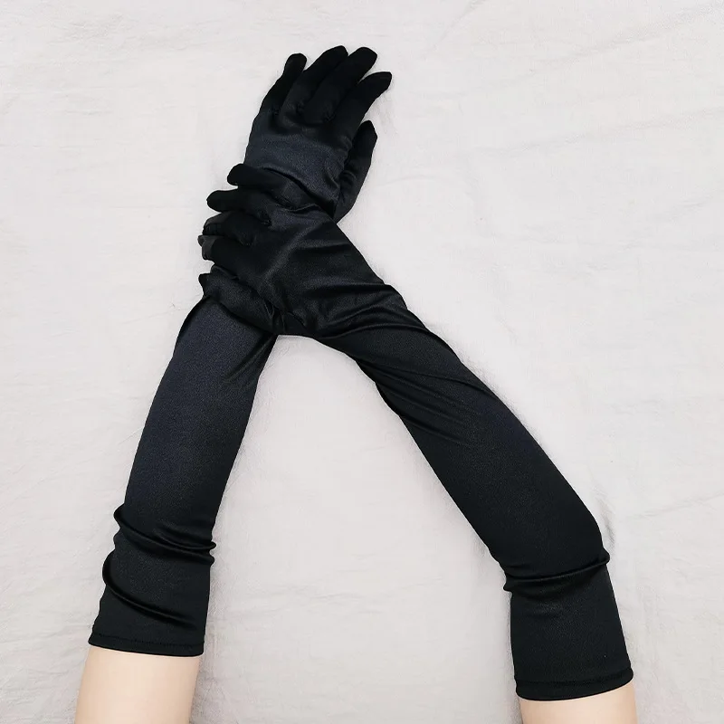 Classic Adult 55cm Opera/Elbow Stretch Satin Finger Long Gloves Women Party Evening Costume Wedding Dress Elegant Gloves