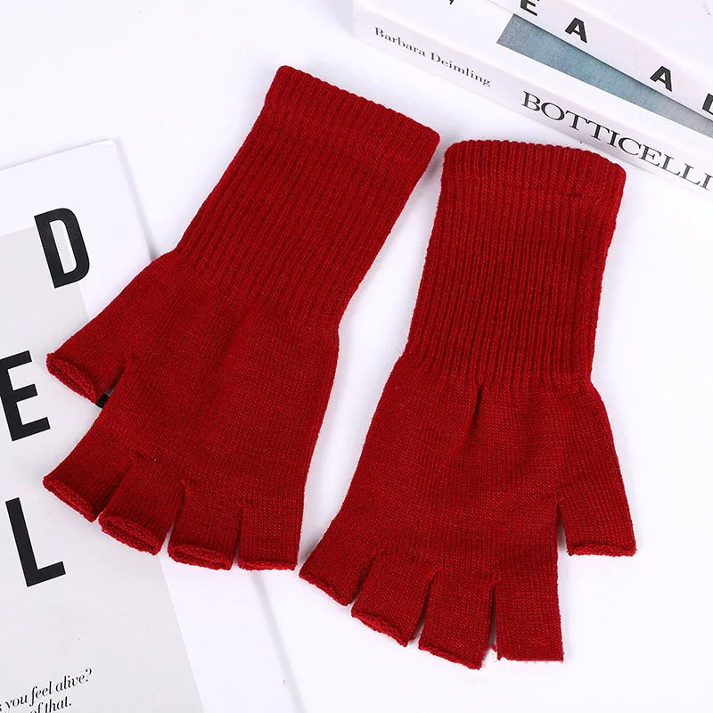 Winter Half Finger Fingerless Gloves Unisex Outdoor Mittens Women Men Warm Knit Wrist Gloves Elastic Comfort Workout Sports