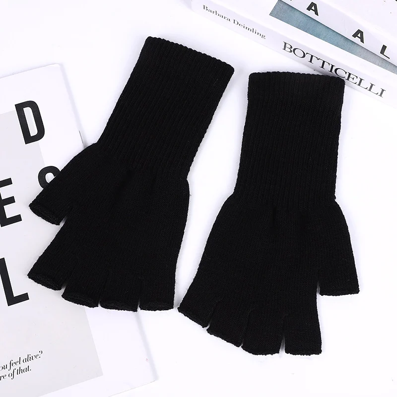 Winter Half Finger Fingerless Gloves Unisex Outdoor Mittens Women Men Warm Knit Wrist Gloves Elastic Comfort Workout Sports