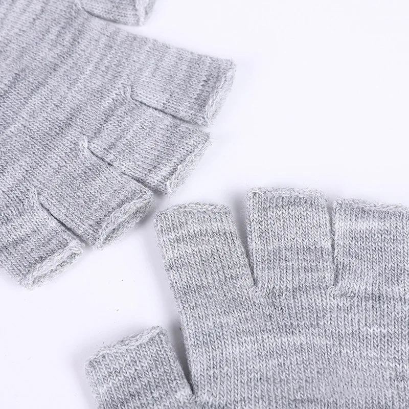 Winter Half Finger Fingerless Gloves Unisex Outdoor Mittens Women Men Warm Knit Wrist Gloves Elastic Comfort Workout Sports