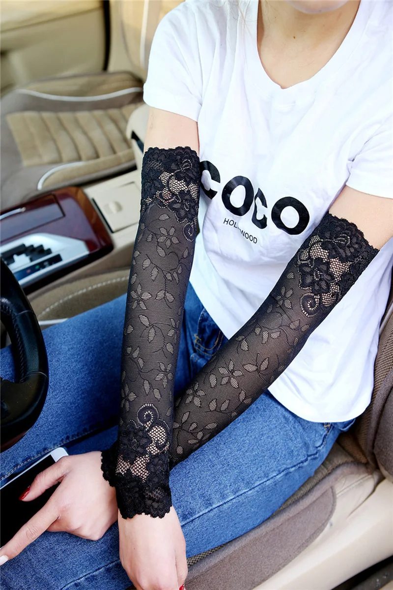 Elegant Female Fingerless Anti-UV Driving Mittens Summer Women Long Elasticity Sleeve Sunscreen Cycling Sexy Lace Sun Gloves K9