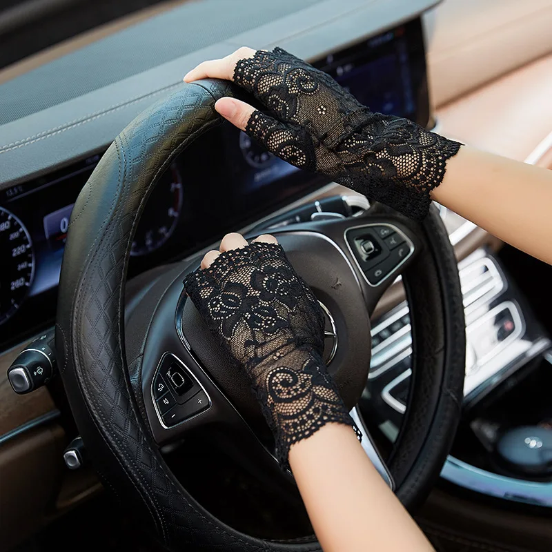 Elegant Female Fingerless Anti-UV Driving Mittens Summer Women Long Elasticity Sleeve Sunscreen Cycling Sexy Lace Sun Gloves K9