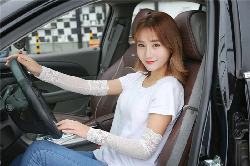 Elegant Female Fingerless Anti-UV Driving Mittens Summer Women Long Elasticity Sleeve Sunscreen Cycling Sexy Lace Sun Gloves K9