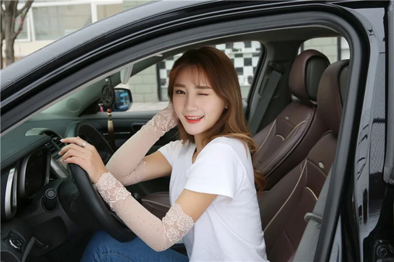 Elegant Female Fingerless Anti-UV Driving Mittens Summer Women Long Elasticity Sleeve Sunscreen Cycling Sexy Lace Sun Gloves K9