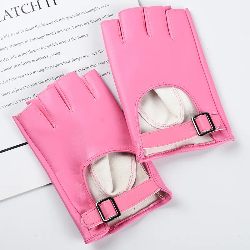 Women Nightclubs Stage Performance DS Punk Style Half Finger Solid Hollow Leather Gloves Fashionable Personality Hip Hop Cosplay
