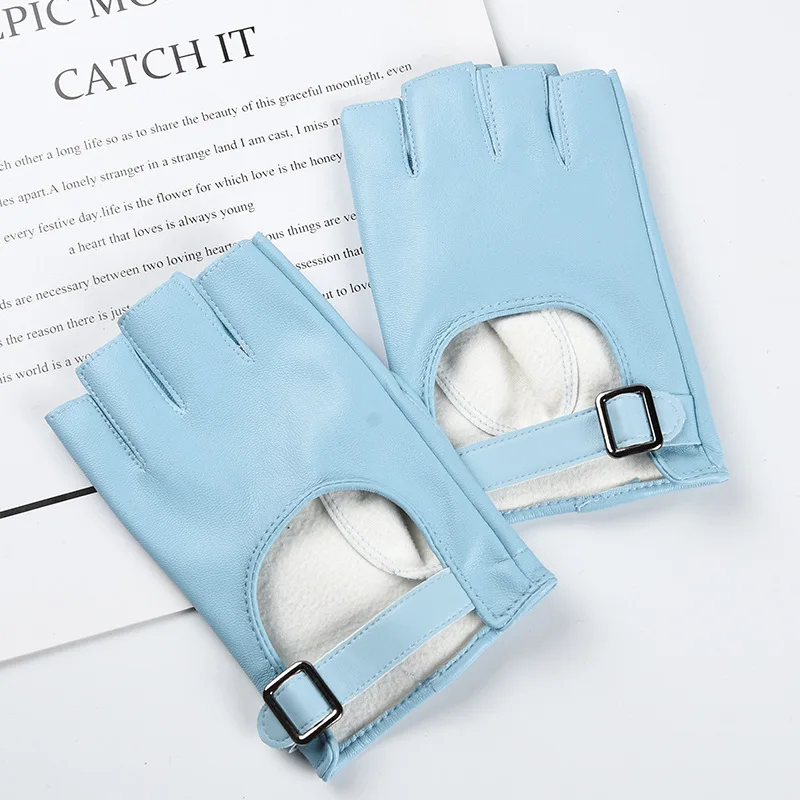 Women Nightclubs Stage Performance DS Punk Style Half Finger Solid Hollow Leather Gloves Fashionable Personality Hip Hop Cosplay