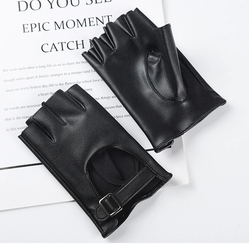 Women Nightclubs Stage Performance DS Punk Style Half Finger Solid Hollow Leather Gloves Fashionable Personality Hip Hop Cosplay