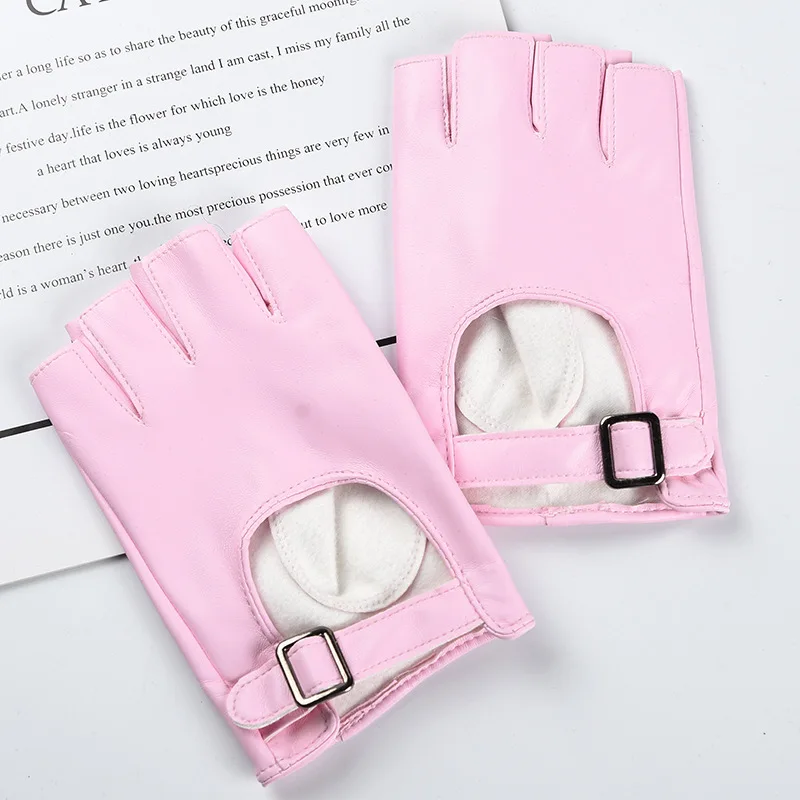 Women Nightclubs Stage Performance DS Punk Style Half Finger Solid Hollow Leather Gloves Fashionable Personality Hip Hop Cosplay
