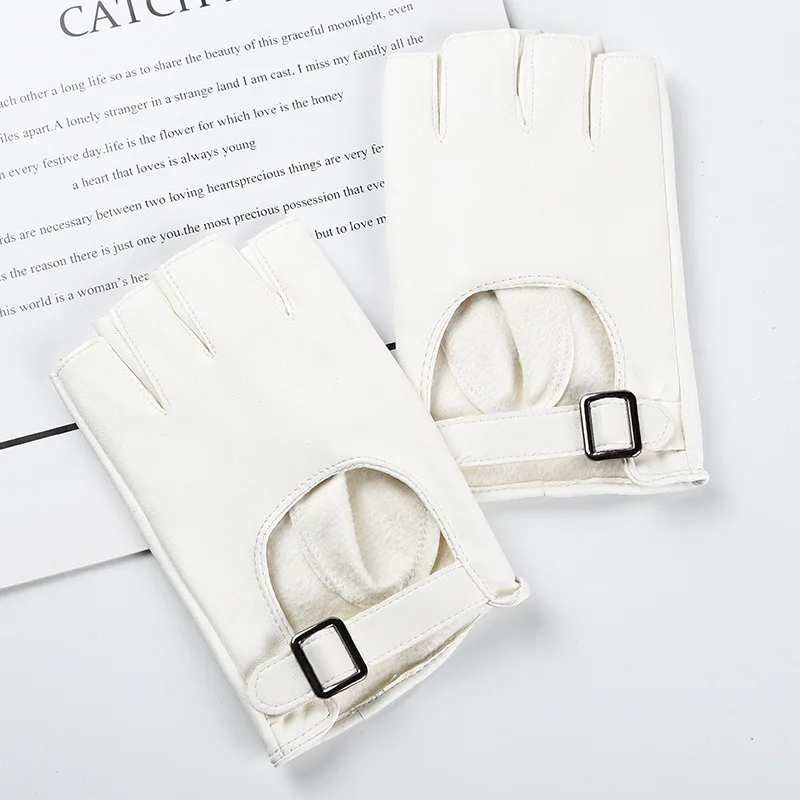 Women Nightclubs Stage Performance DS Punk Style Half Finger Solid Hollow Leather Gloves Fashionable Personality Hip Hop Cosplay