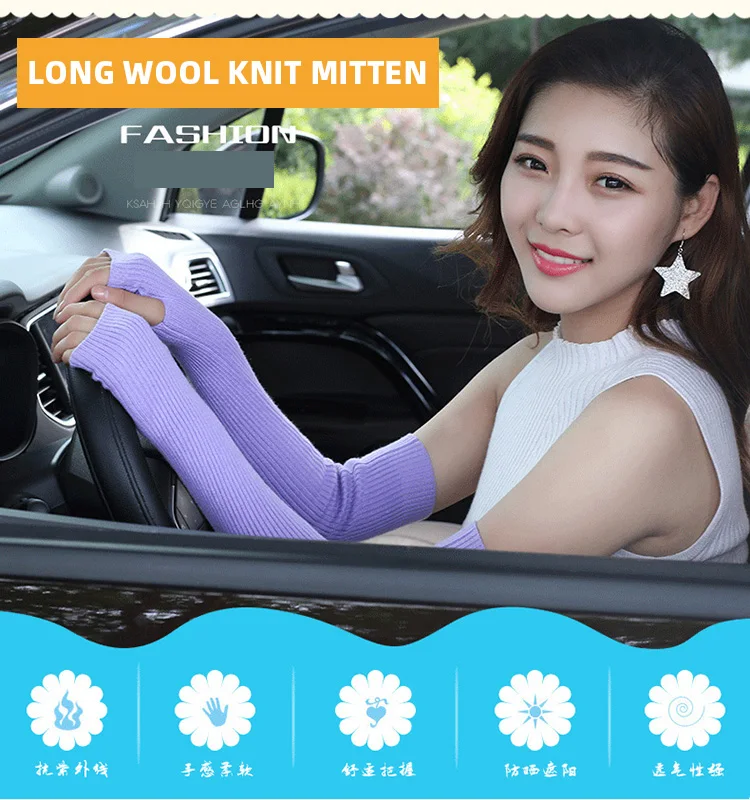 Winter Women Wool Long Mitts 40cm 50cm 60cm Fine Knitted Fingerless Gloves Y2k Thermal Gloves Semi Finger Lengthen Arm Warmers