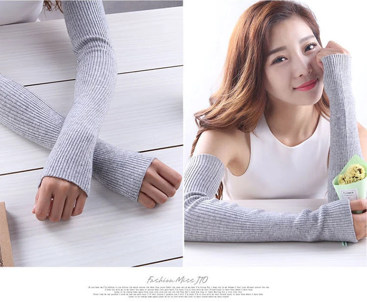 Winter Women Wool Long Mitts 40cm 50cm 60cm Fine Knitted Fingerless Gloves Y2k Thermal Gloves Semi Finger Lengthen Arm Warmers