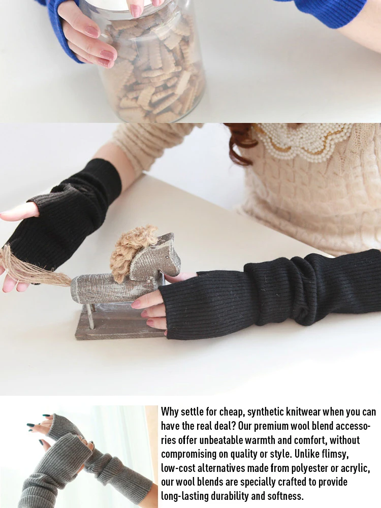 Winter Women Wool Long Mitts 40cm 50cm 60cm Fine Knitted Fingerless Gloves Y2k Thermal Gloves Semi Finger Lengthen Arm Warmers