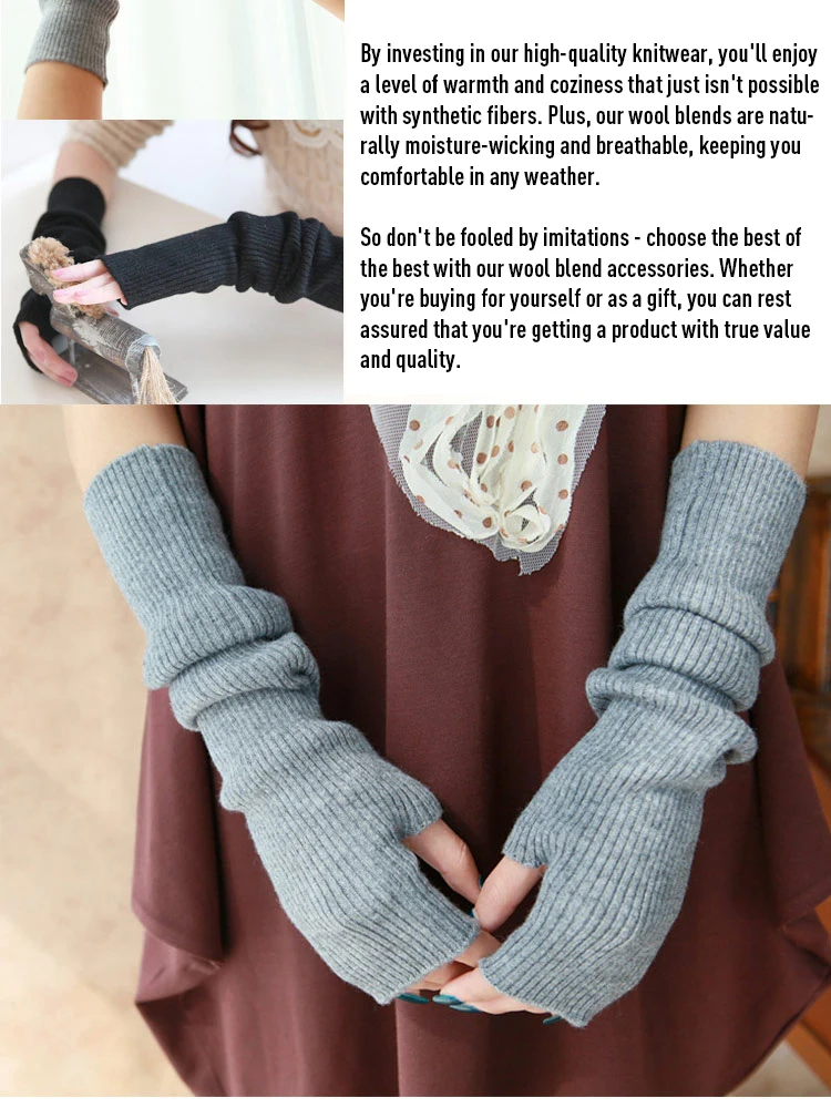 Winter Women Wool Long Mitts 40cm 50cm 60cm Fine Knitted Fingerless Gloves Y2k Thermal Gloves Semi Finger Lengthen Arm Warmers