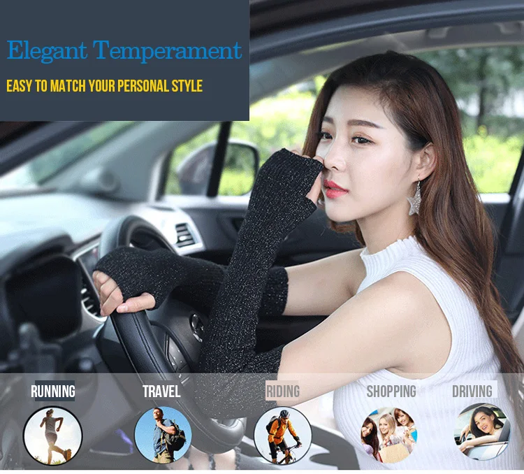 Winter Women Wool Long Mitts 40cm 50cm 60cm Fine Knitted Fingerless Gloves Y2k Thermal Gloves Semi Finger Lengthen Arm Warmers