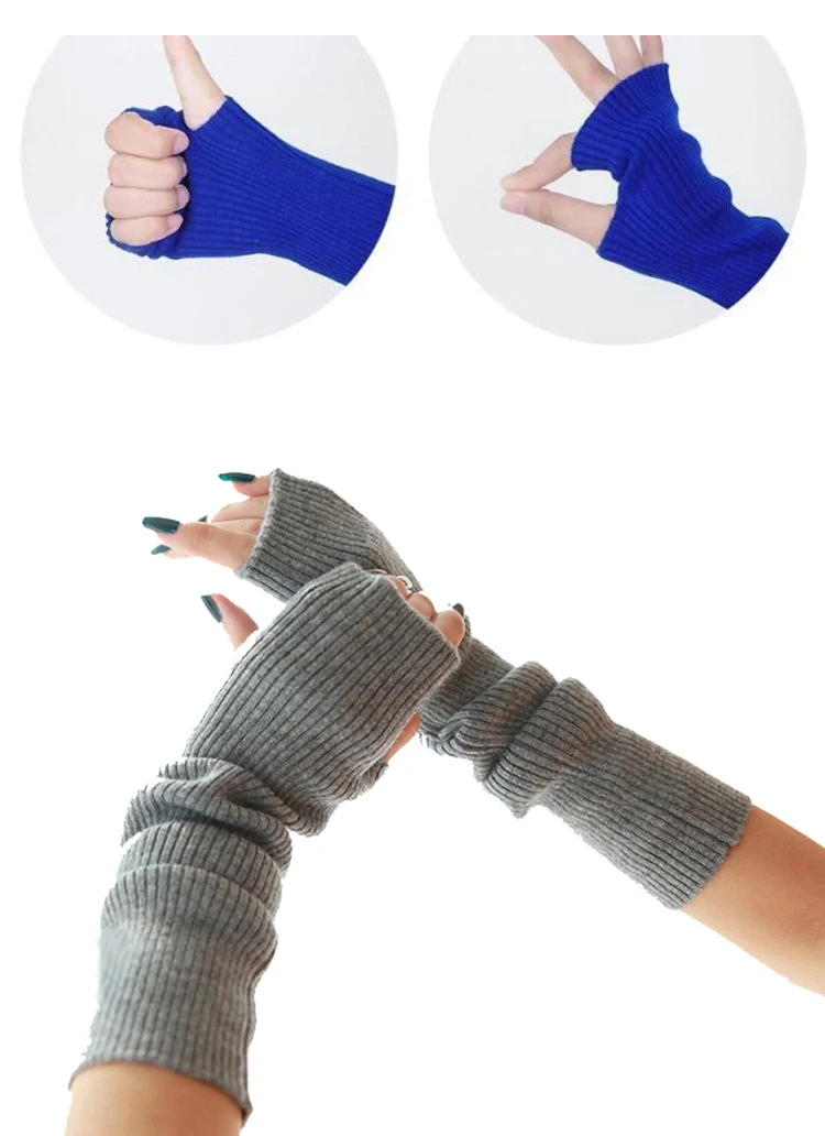 Winter Women Wool Long Mitts 40cm 50cm 60cm Fine Knitted Fingerless Gloves Y2k Thermal Gloves Semi Finger Lengthen Arm Warmers