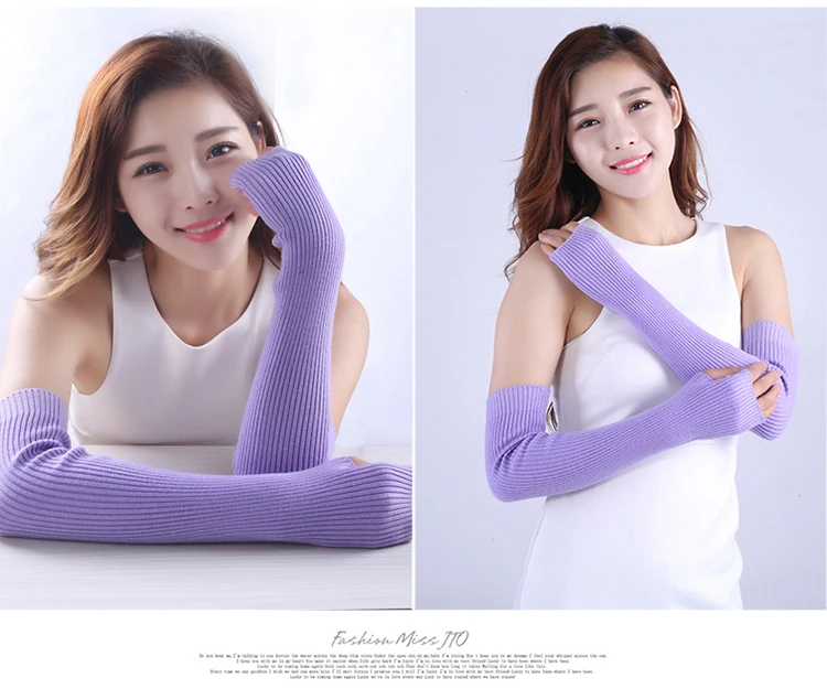 Winter Women Wool Long Mitts 40cm 50cm 60cm Fine Knitted Fingerless Gloves Y2k Thermal Gloves Semi Finger Lengthen Arm Warmers