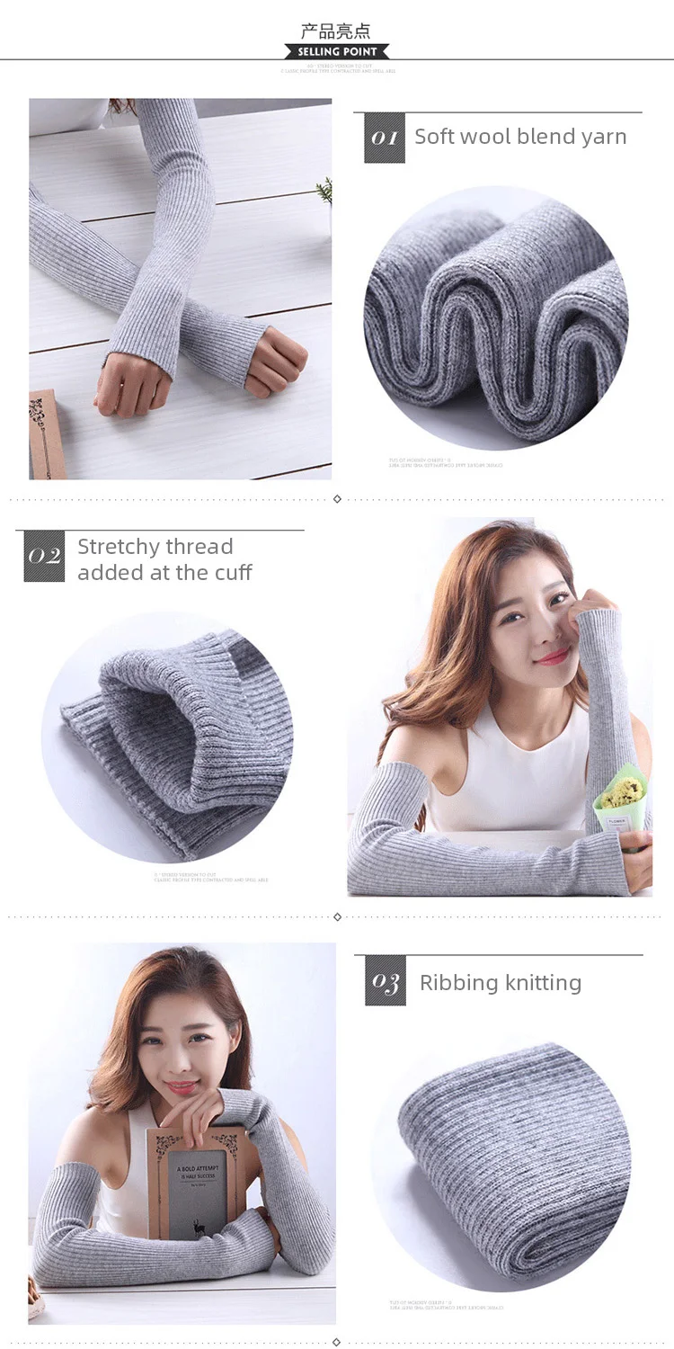 Winter Women Wool Long Mitts 40cm 50cm 60cm Fine Knitted Fingerless Gloves Y2k Thermal Gloves Semi Finger Lengthen Arm Warmers