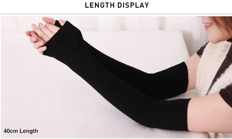 Winter Women Wool Long Mitts 40cm 50cm 60cm Fine Knitted Fingerless Gloves Y2k Thermal Gloves Semi Finger Lengthen Arm Warmers