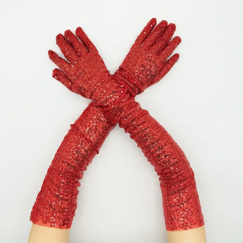 60cm Women Long Sequins Gloves Retro Style Fashion Personality Opera Prom Cosplay Stage Performance Elasticity Thin