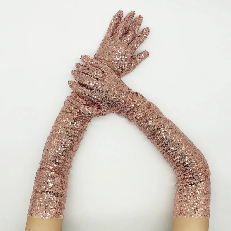 60cm Women Long Sequins Gloves Retro Style Fashion Personality Opera Prom Cosplay Stage Performance Elasticity Thin